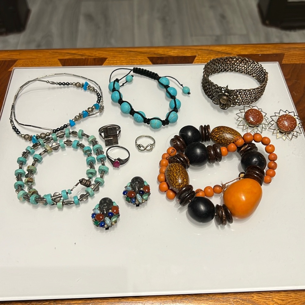 Vintage mix jewelry lot western sterling silver turquoise necklace bracelet NFR